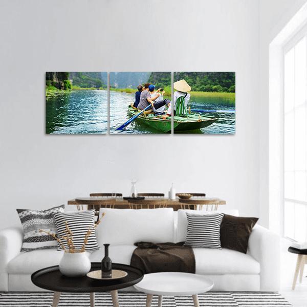 Tourists In Boat Along Ngo Dong River Panoramic Canvas Wall Art-3 Piece-25" x 08"-Tiaracle