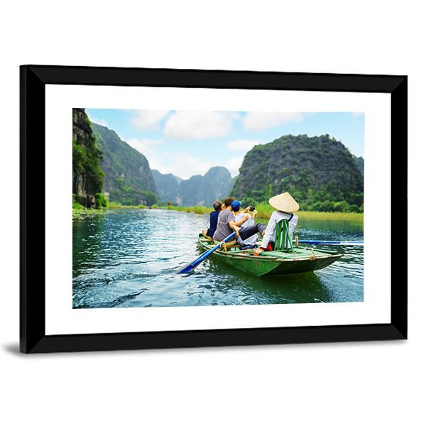 Tourists In Boat Along Ngo Dong River Panoramic Canvas Wall Art-1 Piece-36" x 12"-Tiaracle