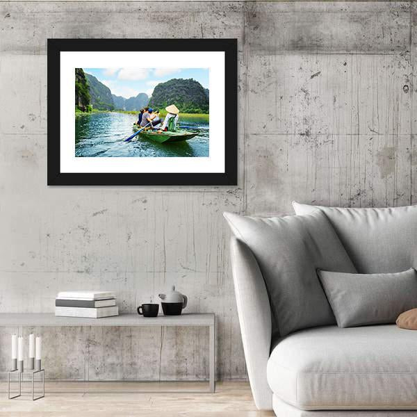 Tourists In Boat Along Ngo Dong River Panoramic Canvas Wall Art-1 Piece-36" x 12"-Tiaracle