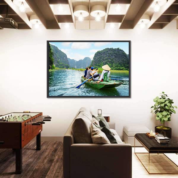 Tourists In Boat Along Ngo Dong River Panoramic Canvas Wall Art-1 Piece-36" x 12"-Tiaracle