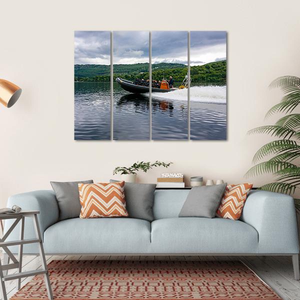 Tourists Speedboating In Loch Ness Scotland Canvas Wall Art-4 Horizontal-Gallery Wrap-34" x 24"-Tiaracle