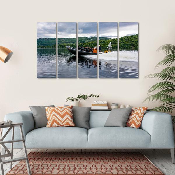 Tourists Speedboating In Loch Ness Scotland Canvas Wall Art-5 Horizontal-Gallery Wrap-22" x 12"-Tiaracle