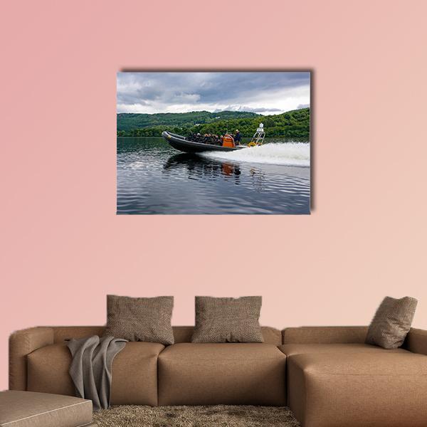 Tourists Speedboating In Loch Ness Scotland Canvas Wall Art-1 Piece-Gallery Wrap-36" x 24"-Tiaracle