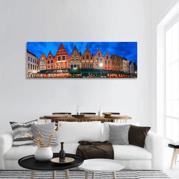 Medieval Fairytale Town At Night Panoramic Canvas Wall Art-1 Piece-36" x 12"-Tiaracle