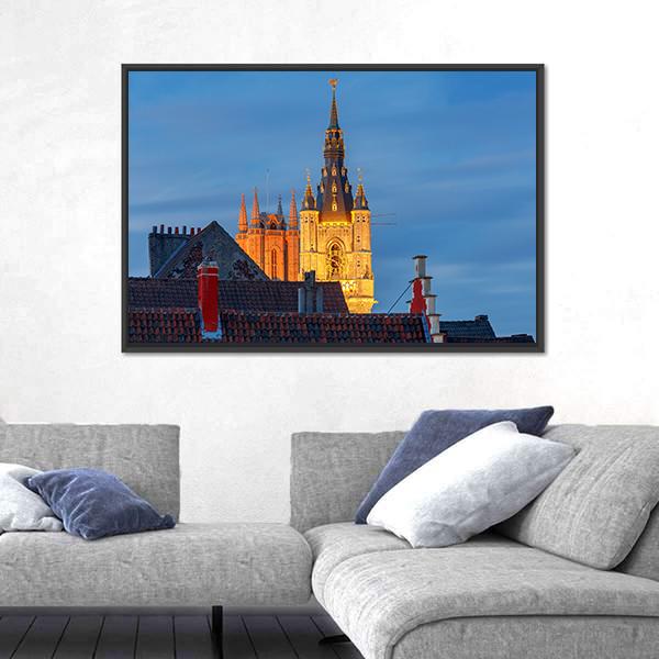 Tower Belfort In Belgium Canvas Wall Art-1 Piece-Floating Frame-24" x 16"-Tiaracle