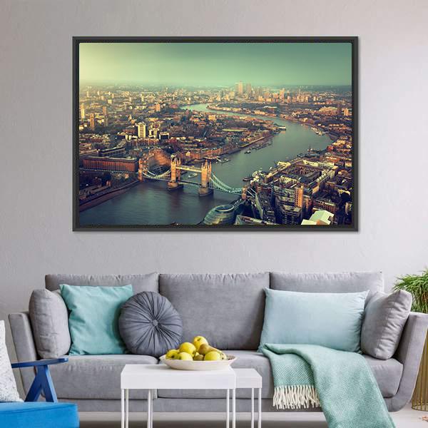 Tower Bridge Aerial View Canvas Wall Art-1 Piece-36" x 12"-Tiaracle
