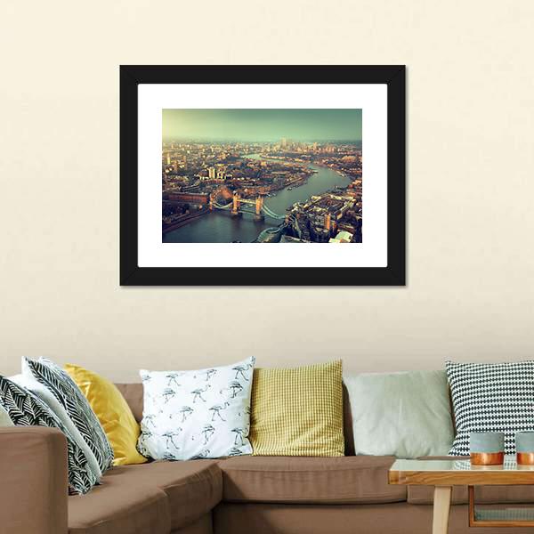 Tower Bridge Aerial View Canvas Wall Art-1 Piece-36" x 12"-Tiaracle