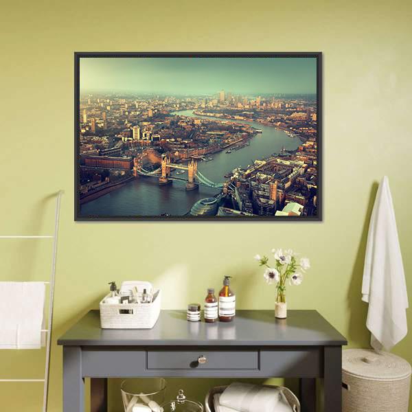 Tower Bridge Aerial View Canvas Wall Art-1 Piece-36" x 12"-Tiaracle