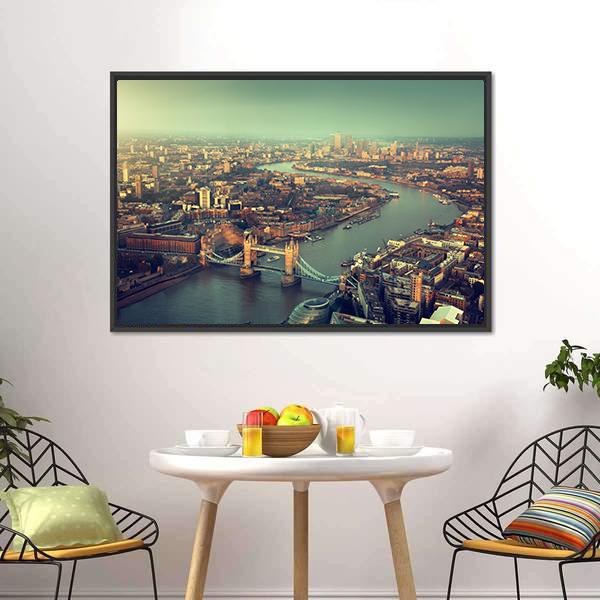 Tower Bridge Aerial View Canvas Wall Art-1 Piece-36" x 12"-Tiaracle