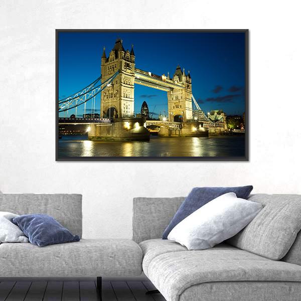 Tower Bridge At Dusk Canvas Wall Art-1 Piece-Floating Frame-24" x 16"-Tiaracle