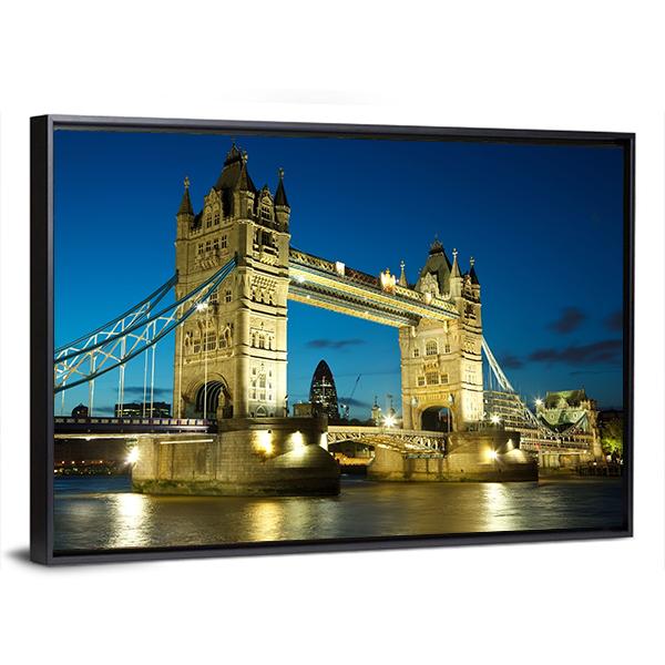 Tower Bridge At Dusk Canvas Wall Art-3 Horizontal-Gallery Wrap-25" x 16"-Tiaracle