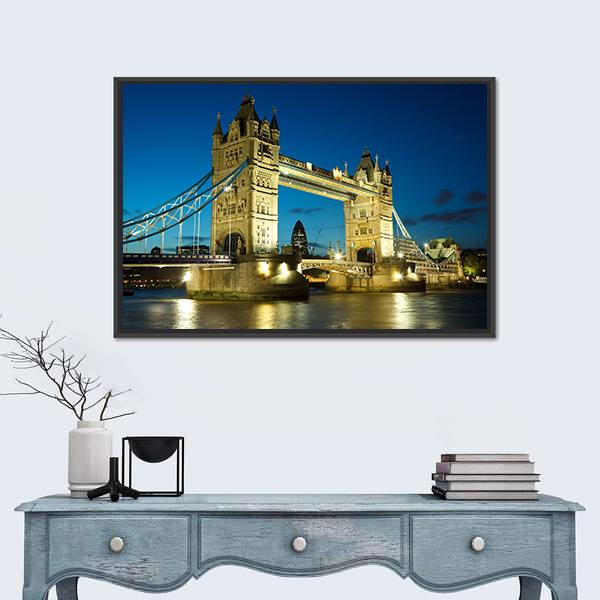 Tower Bridge At Dusk Canvas Wall Art-3 Horizontal-Gallery Wrap-25" x 16"-Tiaracle