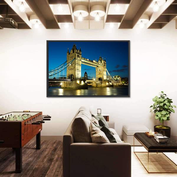 Tower Bridge At Dusk Canvas Wall Art-3 Horizontal-Gallery Wrap-25" x 16"-Tiaracle