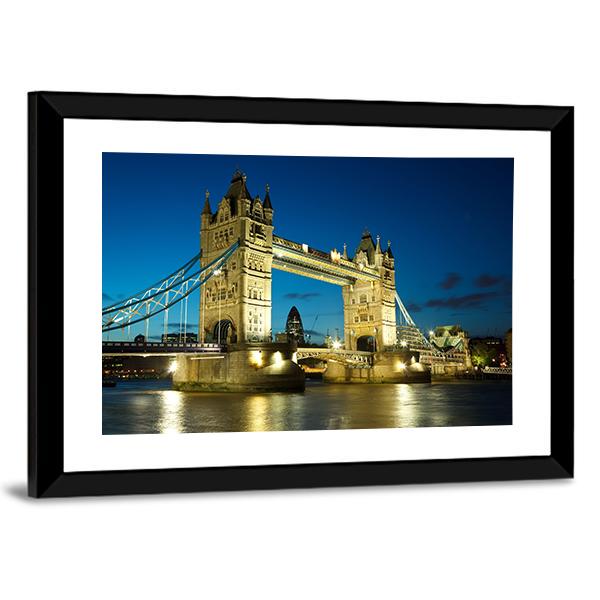 Tower Bridge At Dusk Canvas Wall Art-3 Horizontal-Gallery Wrap-25" x 16"-Tiaracle