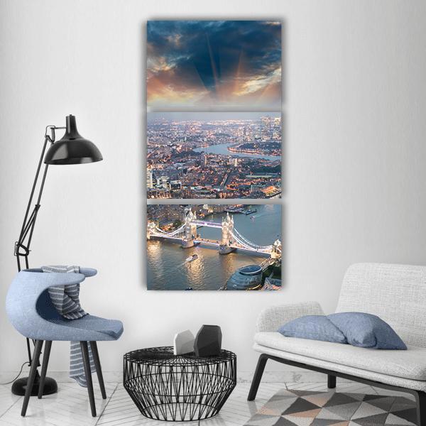 Aerial View Of Tower Bridge Vertical Canvas Wall Art-3 Vertical-Gallery Wrap-12" x 25"-Tiaracle