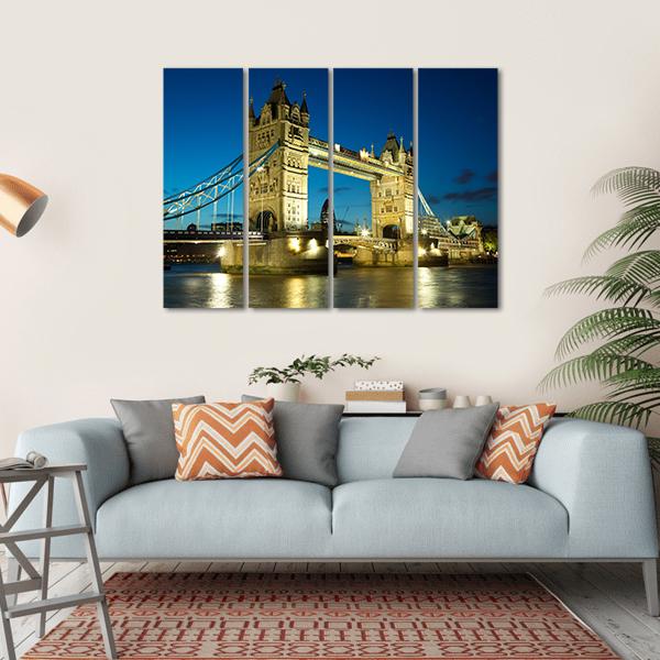 Tower Bridge At Dusk Canvas Wall Art-4 Horizontal-Gallery Wrap-34" x 24"-Tiaracle