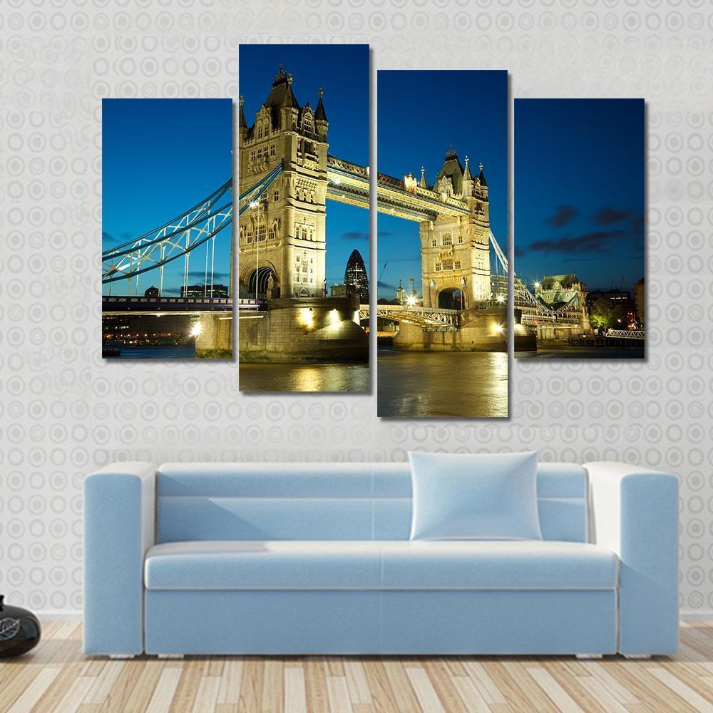 Tower Bridge At Dusk Canvas Wall Art-4 Pop-Gallery Wrap-50" x 32"-Tiaracle