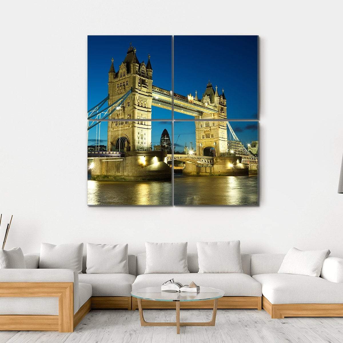 Tower Bridge At Dusk Canvas Wall Art-4 Square-Gallery Wrap-17" x 17"-Tiaracle