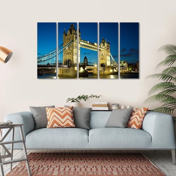 Tower Bridge At Dusk Canvas Wall Art-5 Horizontal-Gallery Wrap-22" x 12"-Tiaracle