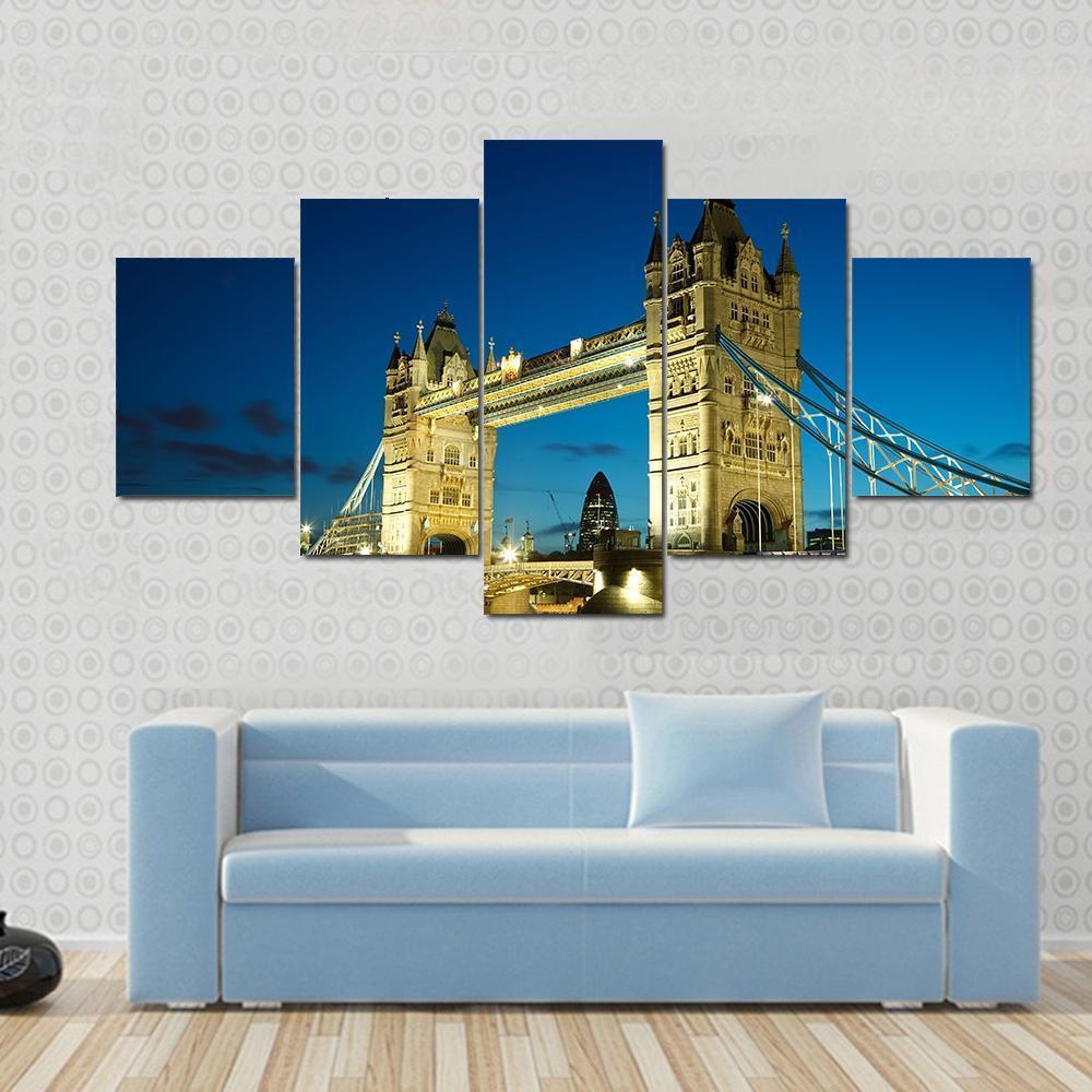 Tower Bridge At Dusk Canvas Wall Art-5 Star-Gallery Wrap-62" x 32"-Tiaracle
