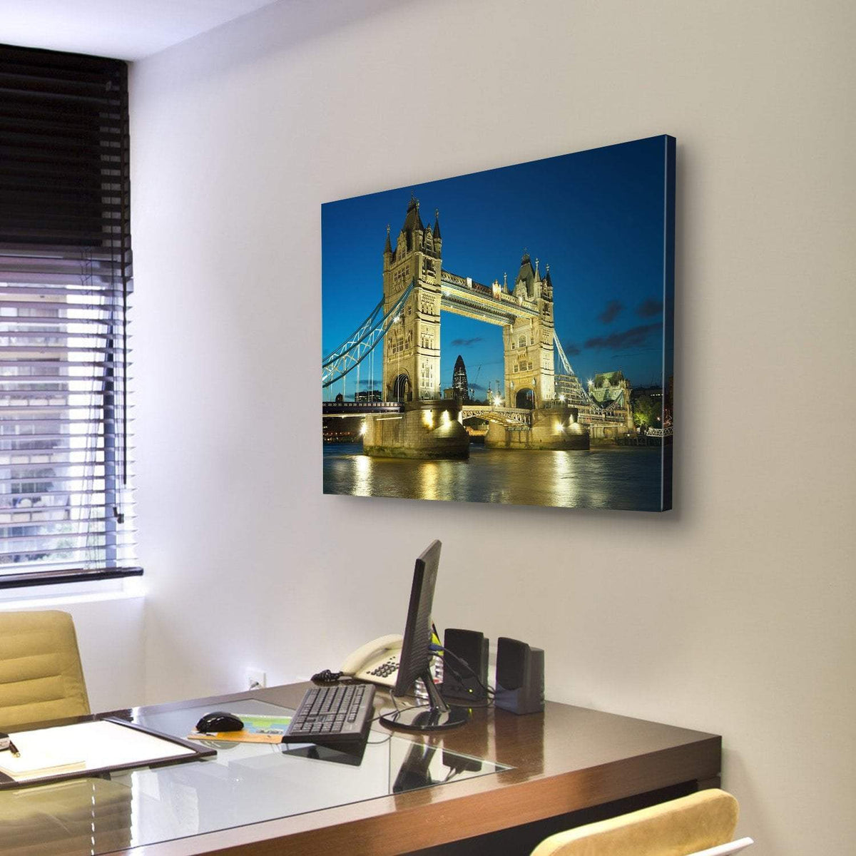 Tower Bridge At Dusk Canvas Wall Art-3 Horizontal-Gallery Wrap-25" x 16"-Tiaracle