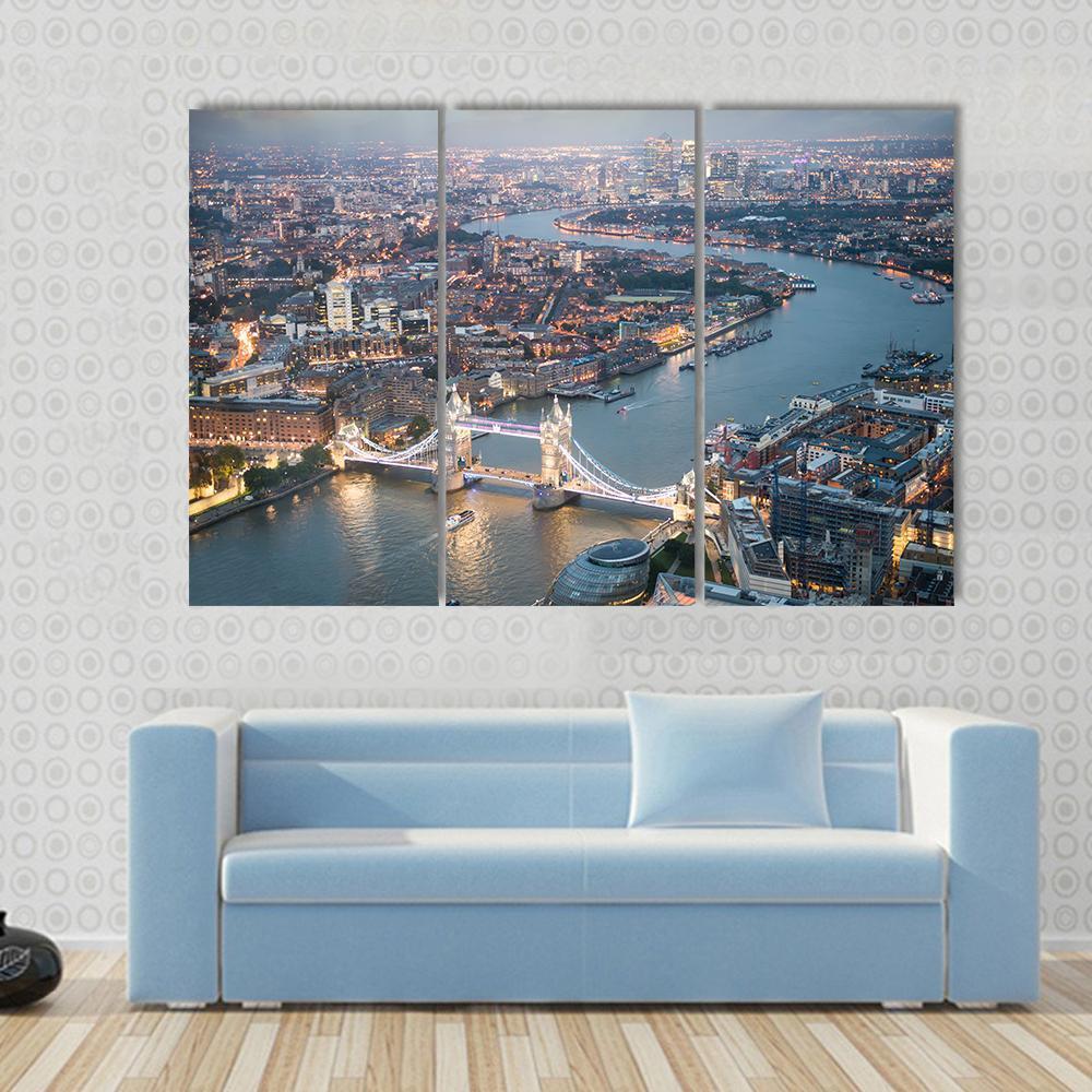 Aerial View Of Tower Bridge Canvas Wall Art-3 Horizontal-Gallery Wrap-37" x 24"-Tiaracle