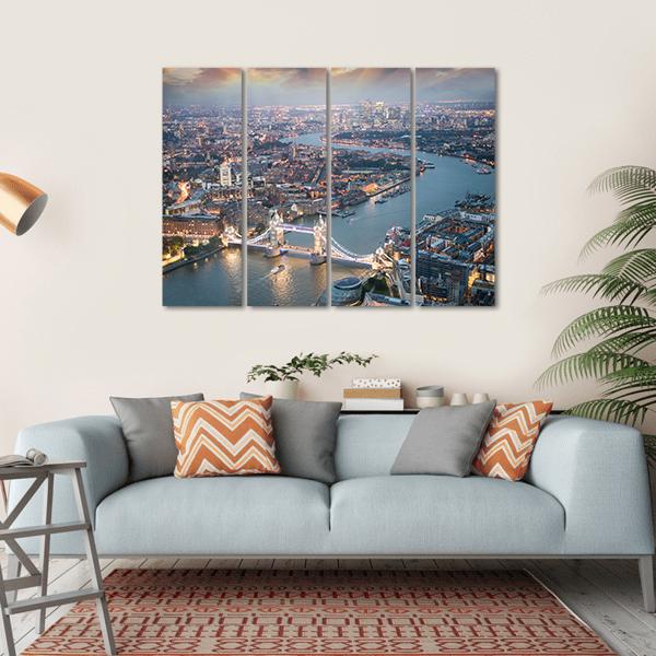 Aerial View Of Tower Bridge Canvas Wall Art-4 Horizontal-Gallery Wrap-34" x 24"-Tiaracle