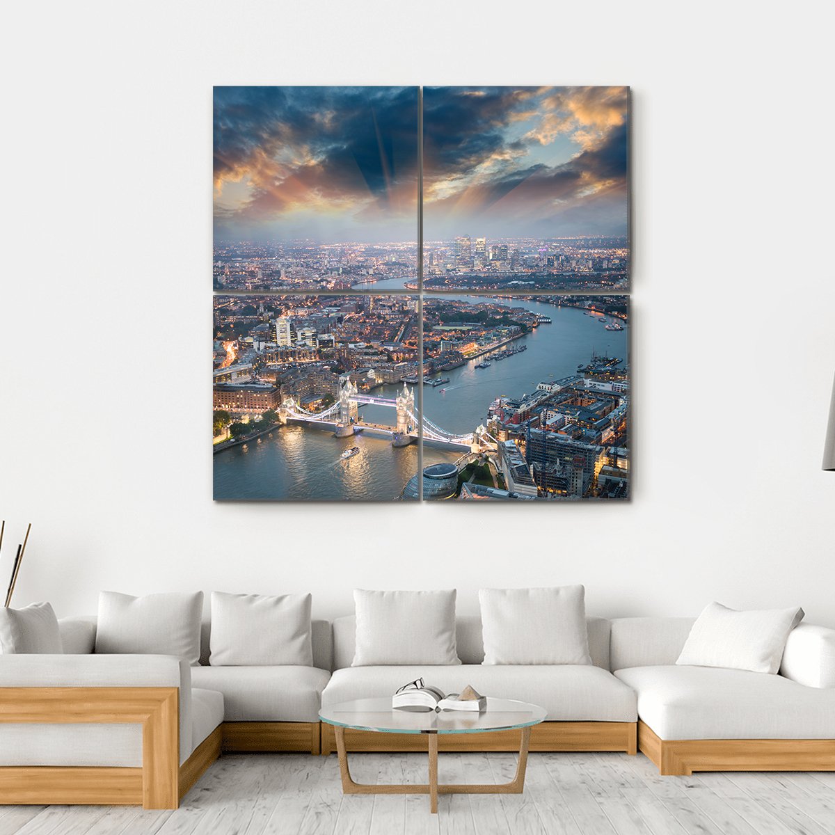 Aerial View Of Tower Bridge Canvas Wall Art-4 Square-Gallery Wrap-17" x 17"-Tiaracle