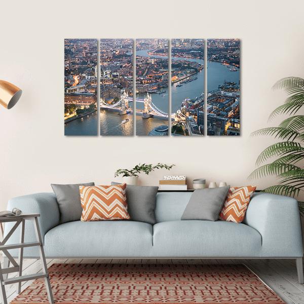 Aerial View Of Tower Bridge Canvas Wall Art-5 Horizontal-Gallery Wrap-22" x 12"-Tiaracle