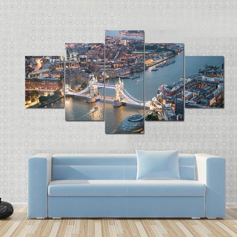 Aerial View Of Tower Bridge Canvas Wall Art-5 Star-Gallery Wrap-62" x 32"-Tiaracle