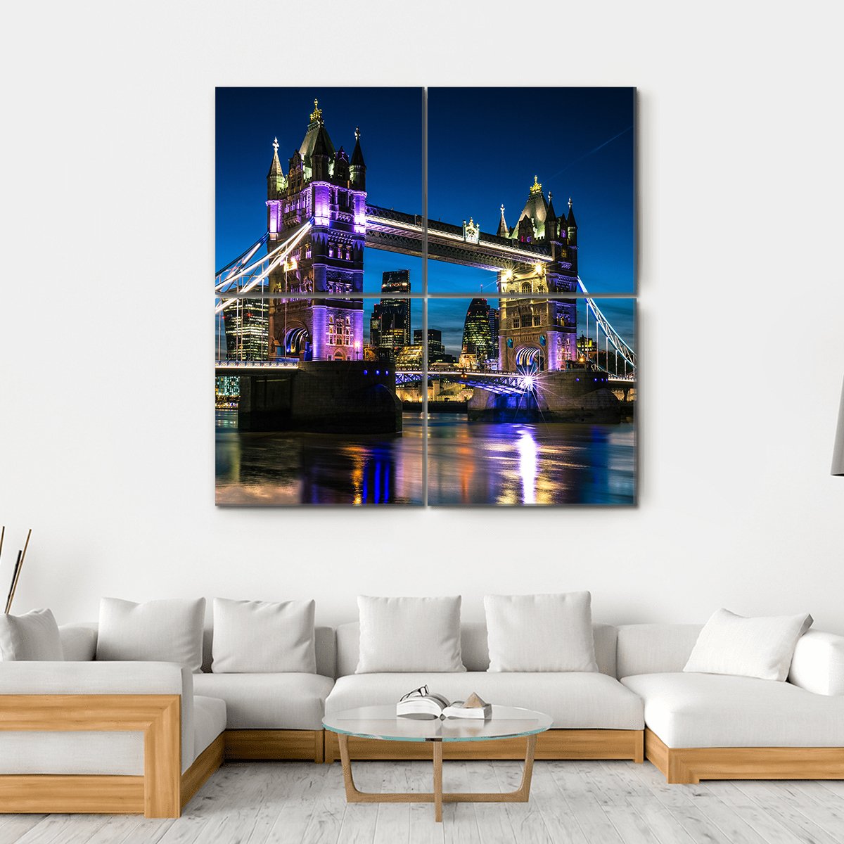 Tower Bridge At Night Canvas Wall Art-4 Square-Gallery Wrap-17" x 17"-Tiaracle