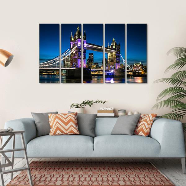 Tower Bridge At Night Canvas Wall Art-5 Horizontal-Gallery Wrap-22" x 12"-Tiaracle