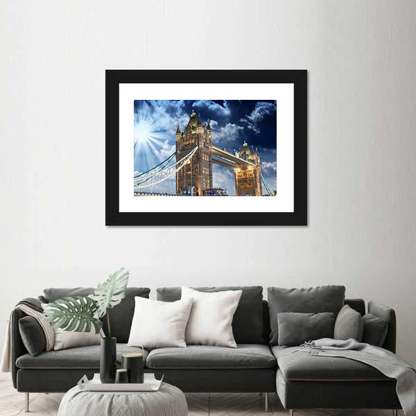 Tower Bridge At Sunset Canvas Wall Art-1 Piece-Framed Print-20" x 16"-Tiaracle