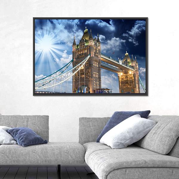 Tower Bridge At Sunset Canvas Wall Art-1 Piece-Floating Frame-24" x 16"-Tiaracle