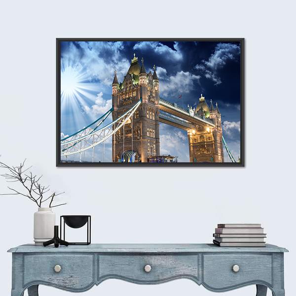 Tower Bridge At Sunset Canvas Wall Art-3 Horizontal-Gallery Wrap-25" x 16"-Tiaracle