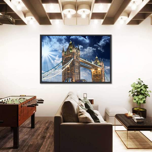 Tower Bridge At Sunset Canvas Wall Art-3 Horizontal-Gallery Wrap-25" x 16"-Tiaracle