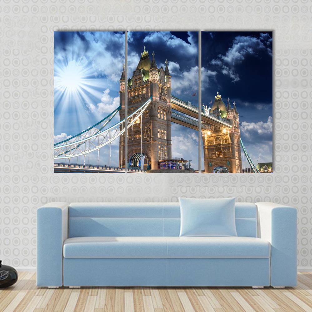 Tower Bridge At Sunset Canvas Wall Art-3 Horizontal-Gallery Wrap-37" x 24"-Tiaracle