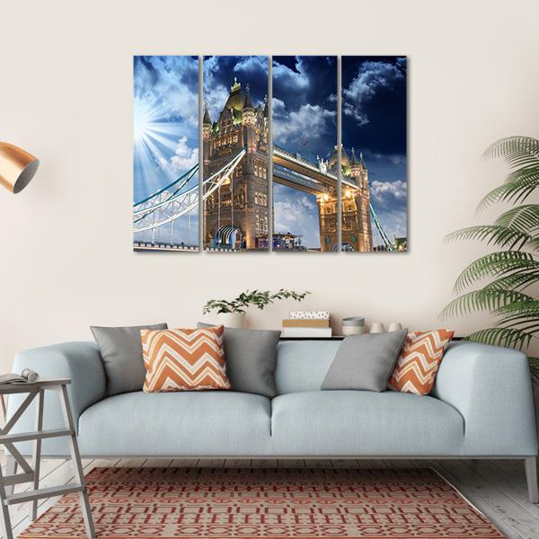 Tower Bridge At Sunset Canvas Wall Art-4 Horizontal-Gallery Wrap-34" x 24"-Tiaracle