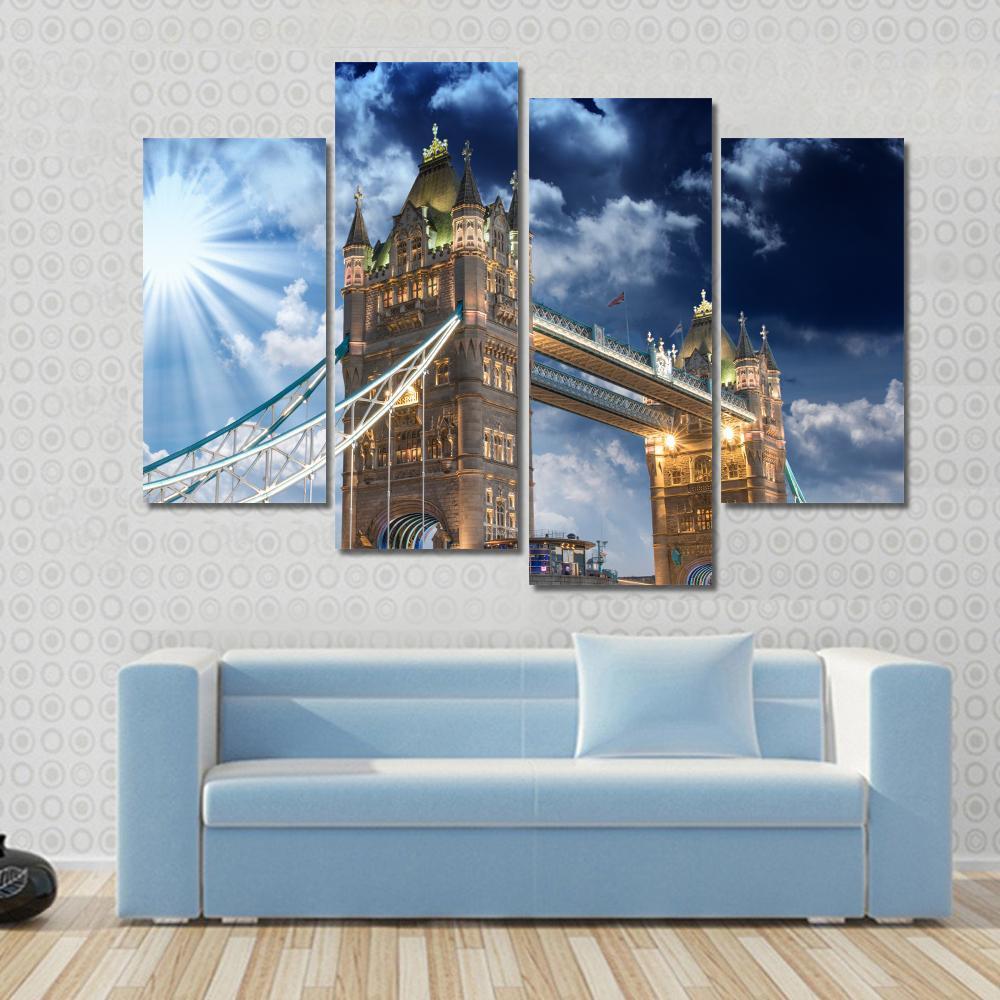 Tower Bridge At Sunset Canvas Wall Art-4 Pop-Gallery Wrap-50" x 32"-Tiaracle