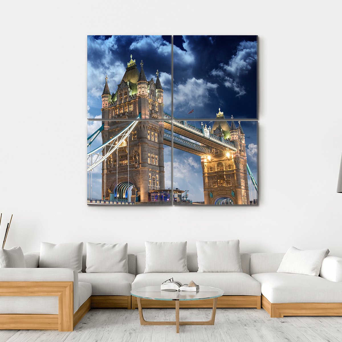 Tower Bridge At Sunset Canvas Wall Art-4 Square-Gallery Wrap-17" x 17"-Tiaracle