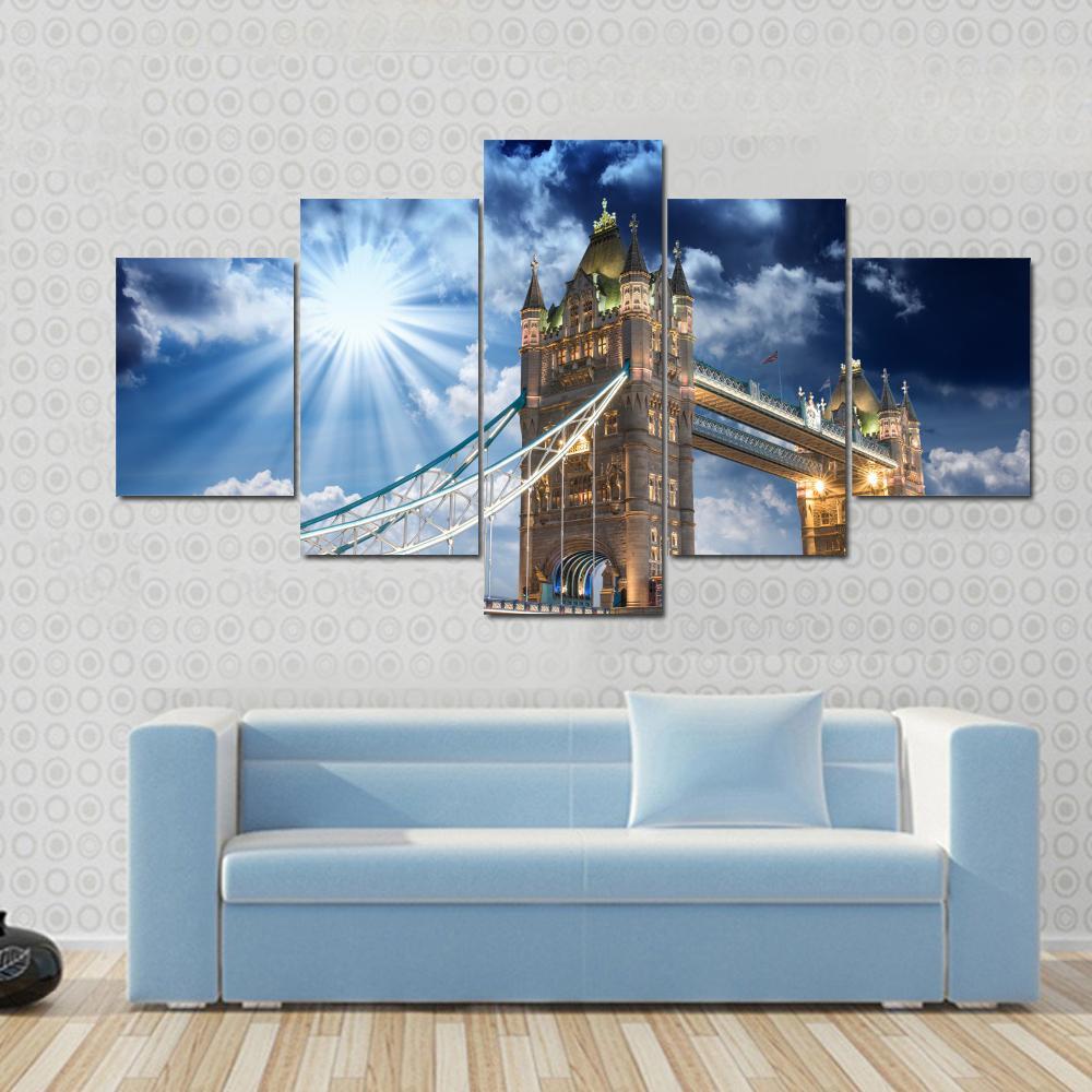 Tower Bridge At Sunset Canvas Wall Art-5 Star-Gallery Wrap-62" x 32"-Tiaracle