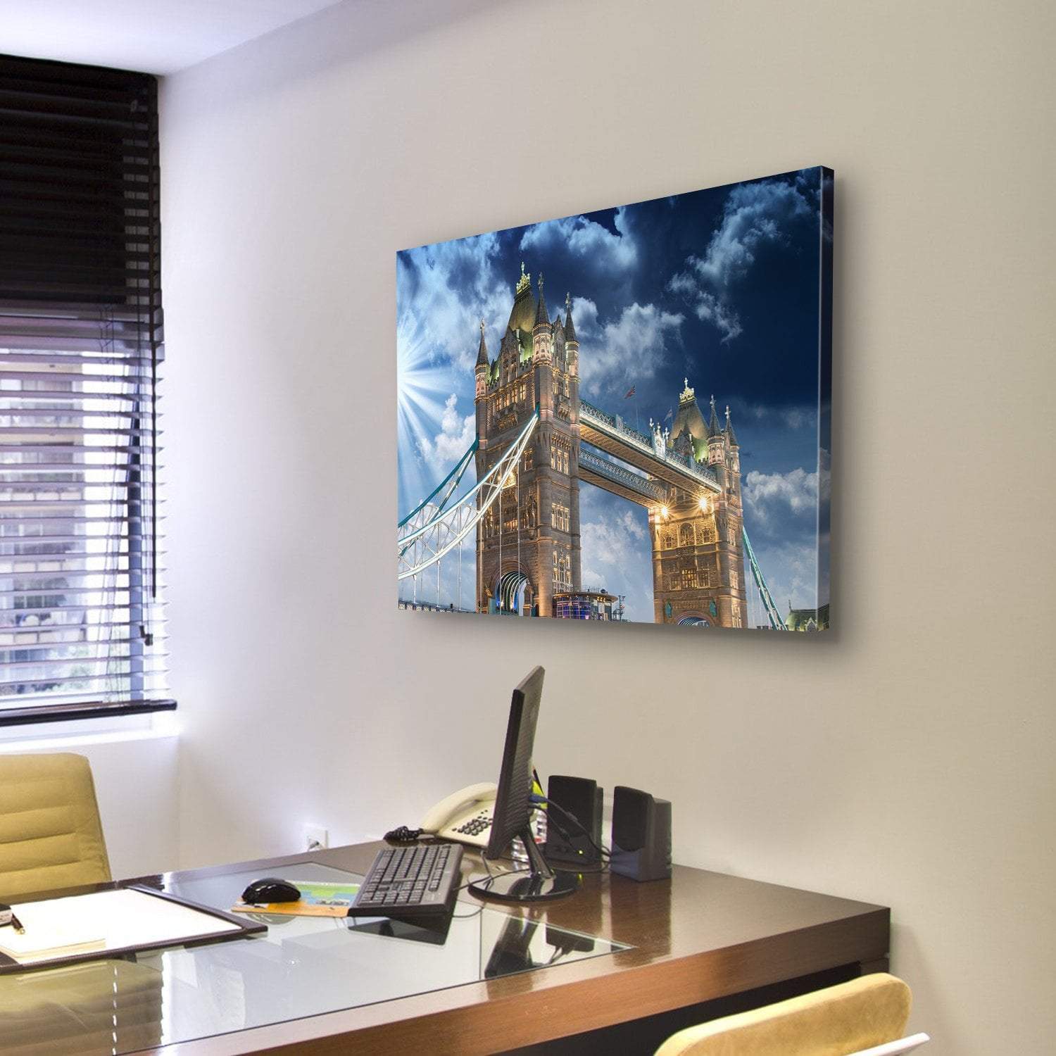 Tower Bridge At Sunset Canvas Wall Art-1 Piece-Gallery Wrap-48" x 32"-Tiaracle