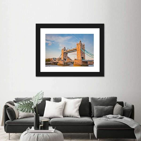Tower Bridge In Day View Canvas Wall Art-1 Piece-Framed Print-20" x 16"-Tiaracle