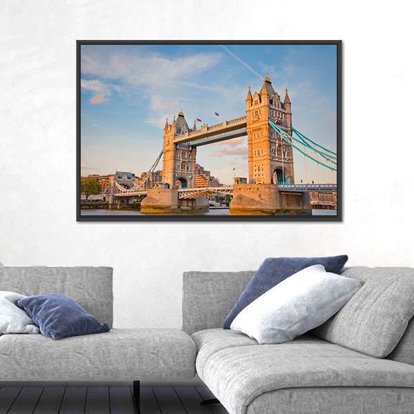 Tower Bridge In Day View Canvas Wall Art-1 Piece-Floating Frame-24" x 16"-Tiaracle