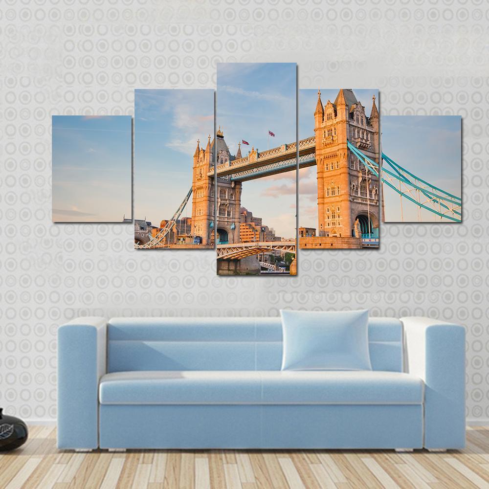 Tower Bridge In Day View Canvas Wall Art-5 Star-Gallery Wrap-62" x 32"-Tiaracle