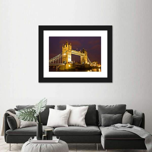 Tower Bridge In London At Twilight Time Canvas Wall Art-1 Piece-Framed Print-20" x 16"-Tiaracle