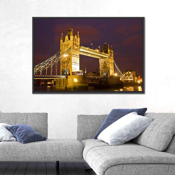 Tower Bridge In London At Twilight Time Canvas Wall Art-1 Piece-Floating Frame-24" x 16"-Tiaracle