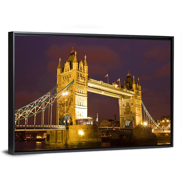 Tower Bridge In London At Twilight Time Canvas Wall Art-3 Horizontal-Gallery Wrap-25" x 16"-Tiaracle