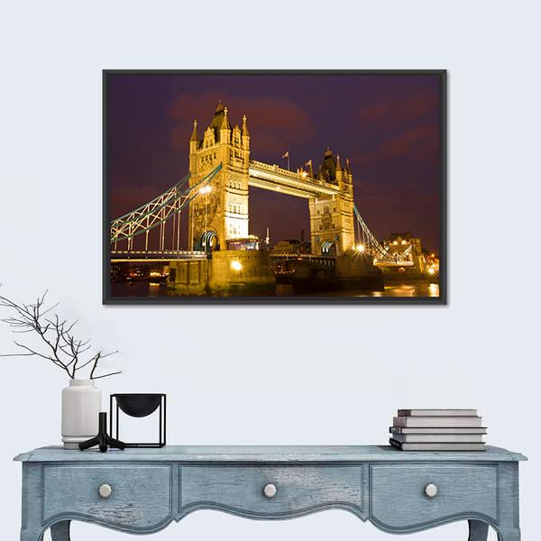 Tower Bridge In London At Twilight Time Canvas Wall Art-3 Horizontal-Gallery Wrap-25" x 16"-Tiaracle
