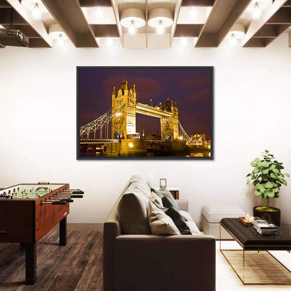 Tower Bridge In London At Twilight Time Canvas Wall Art-3 Horizontal-Gallery Wrap-25" x 16"-Tiaracle